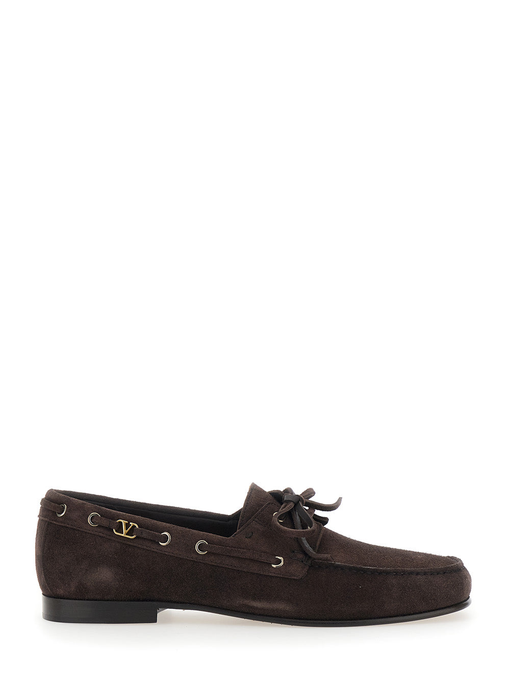 Valentino Garavani Men Brown Loafers With Rounded Toe And Laces With Bow On The Front In Suede Man