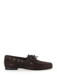 Valentino Garavani Men Brown Loafers With Rounded Toe And Laces With Bow On The Front In Suede Man