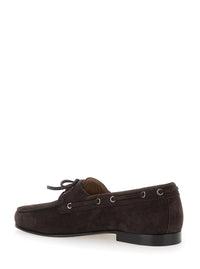 Valentino Garavani Men Brown Loafers With Rounded Toe And Laces With Bow On The Front In Suede Man