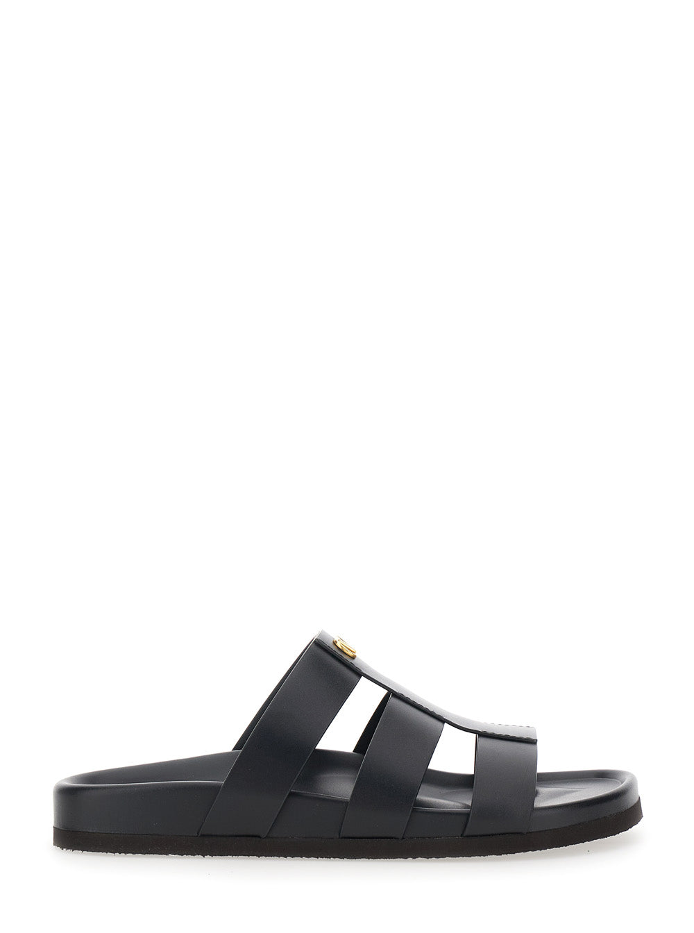 Valentino Garavani Men Sandals With Cage Design And Vlogo Plaque On The Front In Black Leather Man