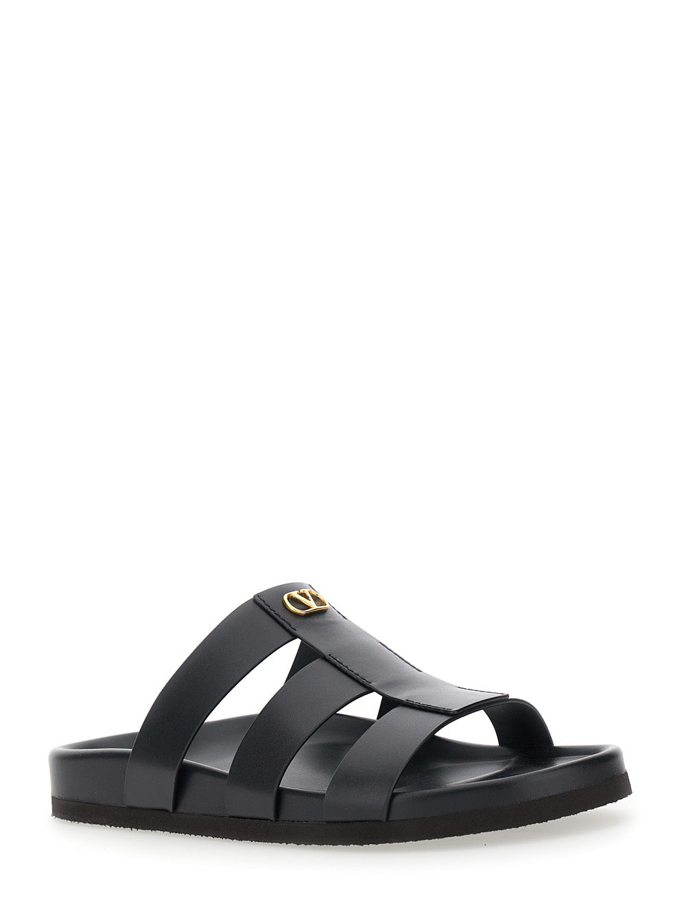 Valentino Garavani Men Sandals With Cage Design And Vlogo Plaque On The Front In Black Leather Man