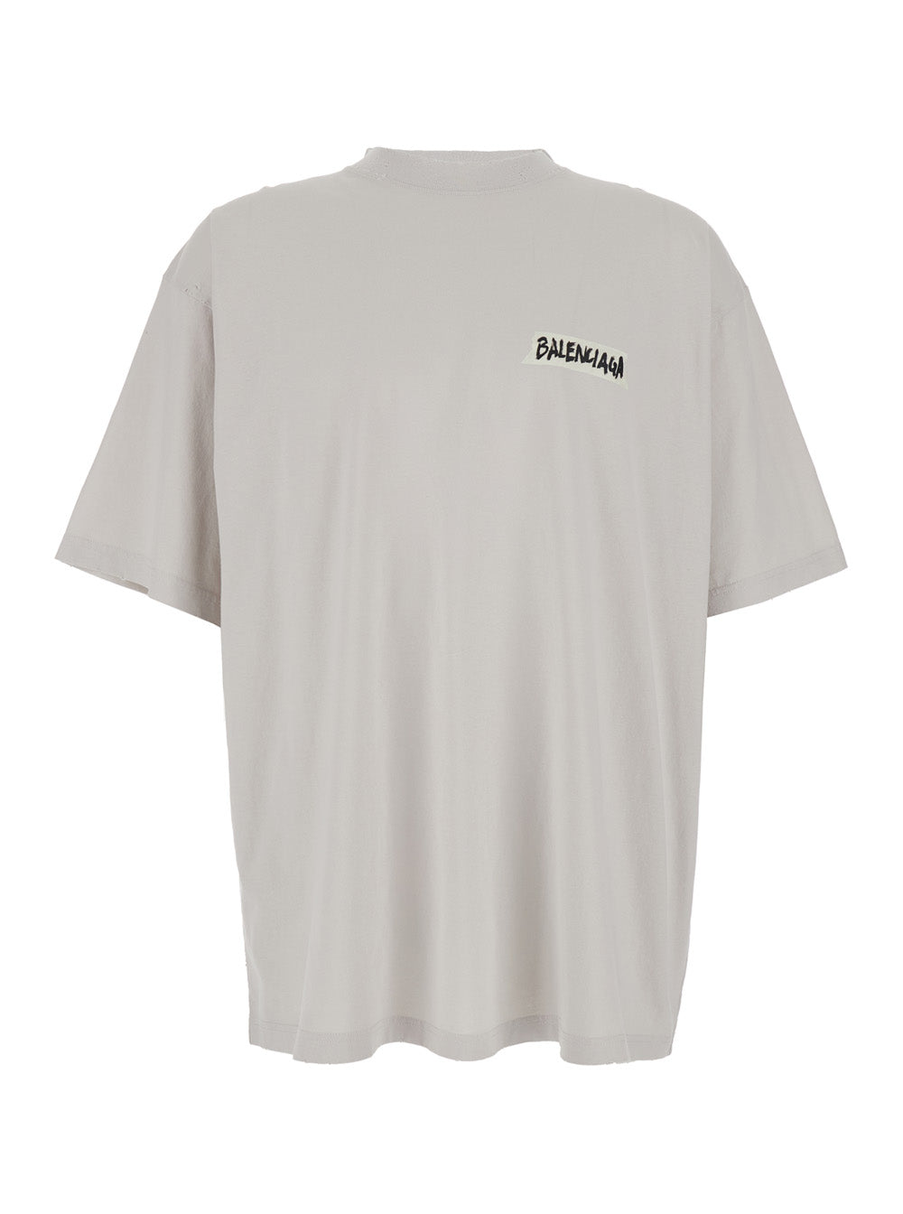 Balenciaga Men White Cotton T-Shirt With Logo On Front And Back For Men