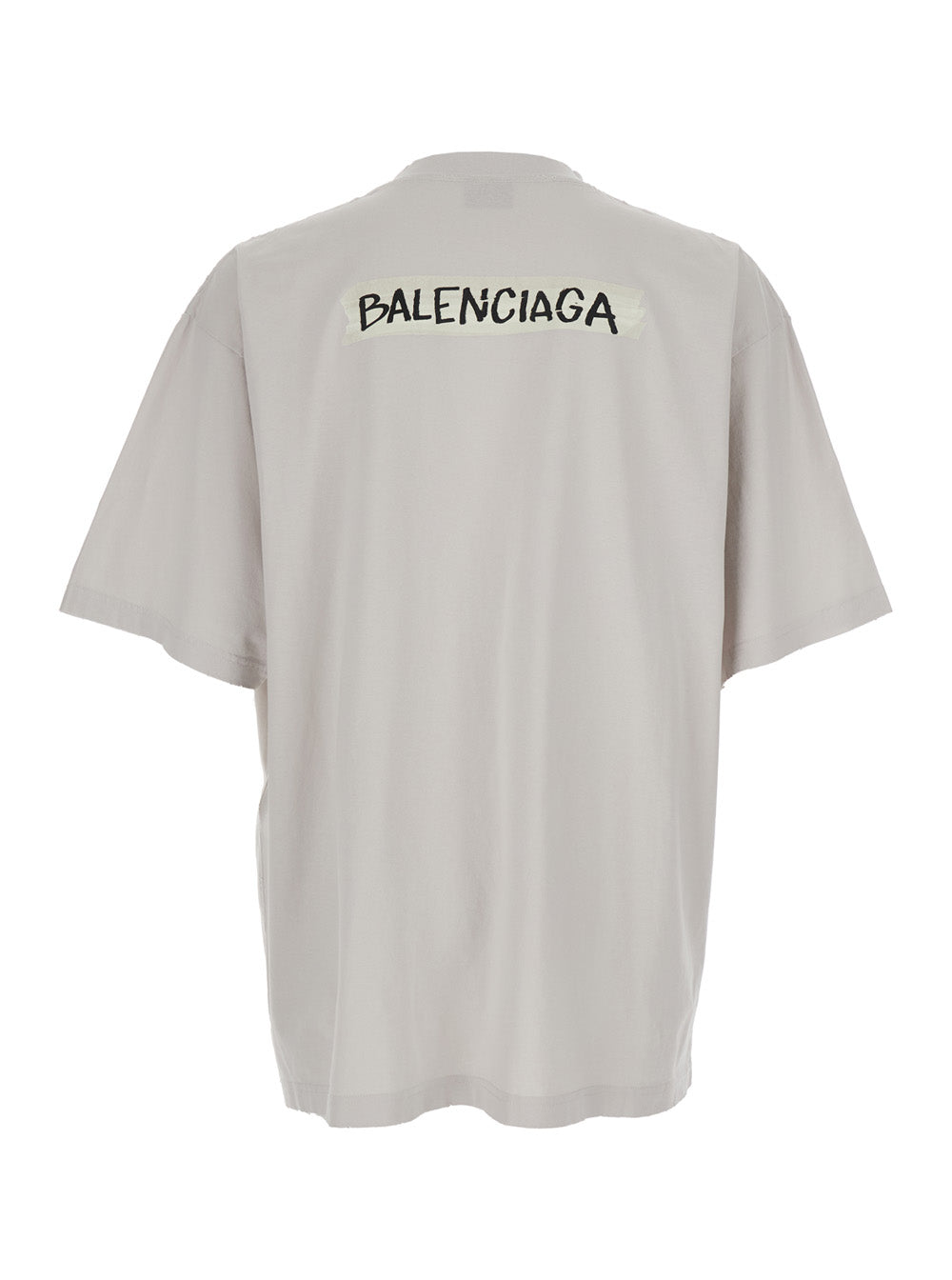 Balenciaga Men White Cotton T-Shirt With Logo On Front And Back For Men