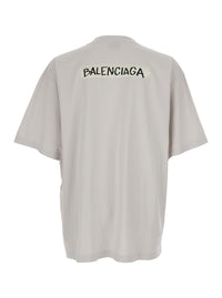 Balenciaga Men White Cotton T-Shirt With Logo On Front And Back For Men