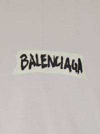 Balenciaga Men White Cotton T-Shirt With Logo On Front And Back For Men