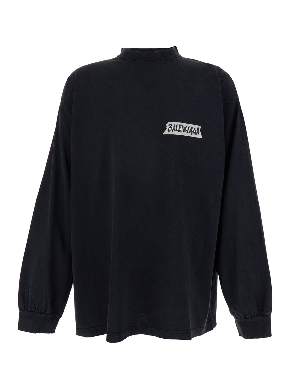 Balenciaga Men Black Cotton Sweatshirt With Logo On Front And Back For Men