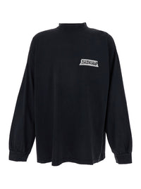 Balenciaga Men Black Cotton Sweatshirt With Logo On Front And Back For Men