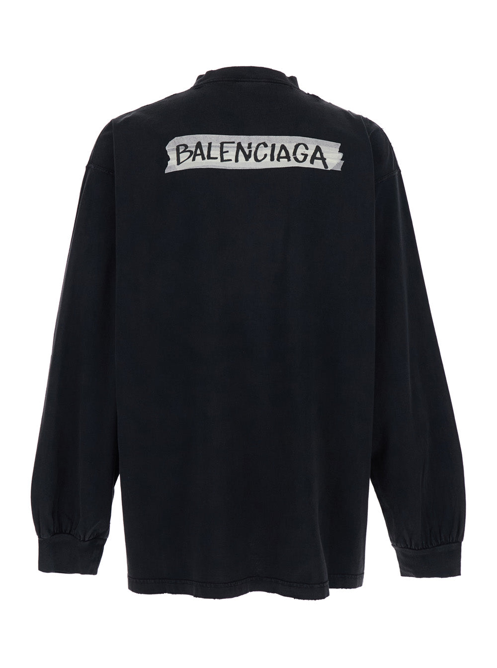 Balenciaga Men Black Cotton Sweatshirt With Logo On Front And Back For Men