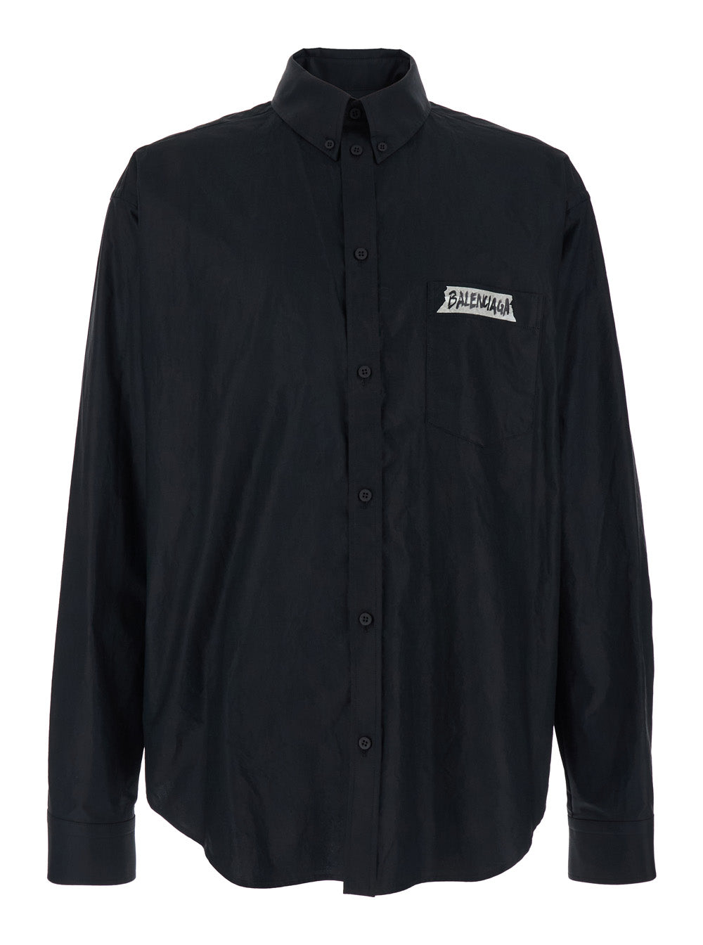 Balenciaga Men Black Shirt With Button-Down Collar And Logo On Front And Back In Cotton Man
