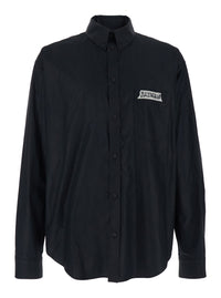 Balenciaga Men Black Shirt With Button-Down Collar And Logo On Front And Back In Cotton Man