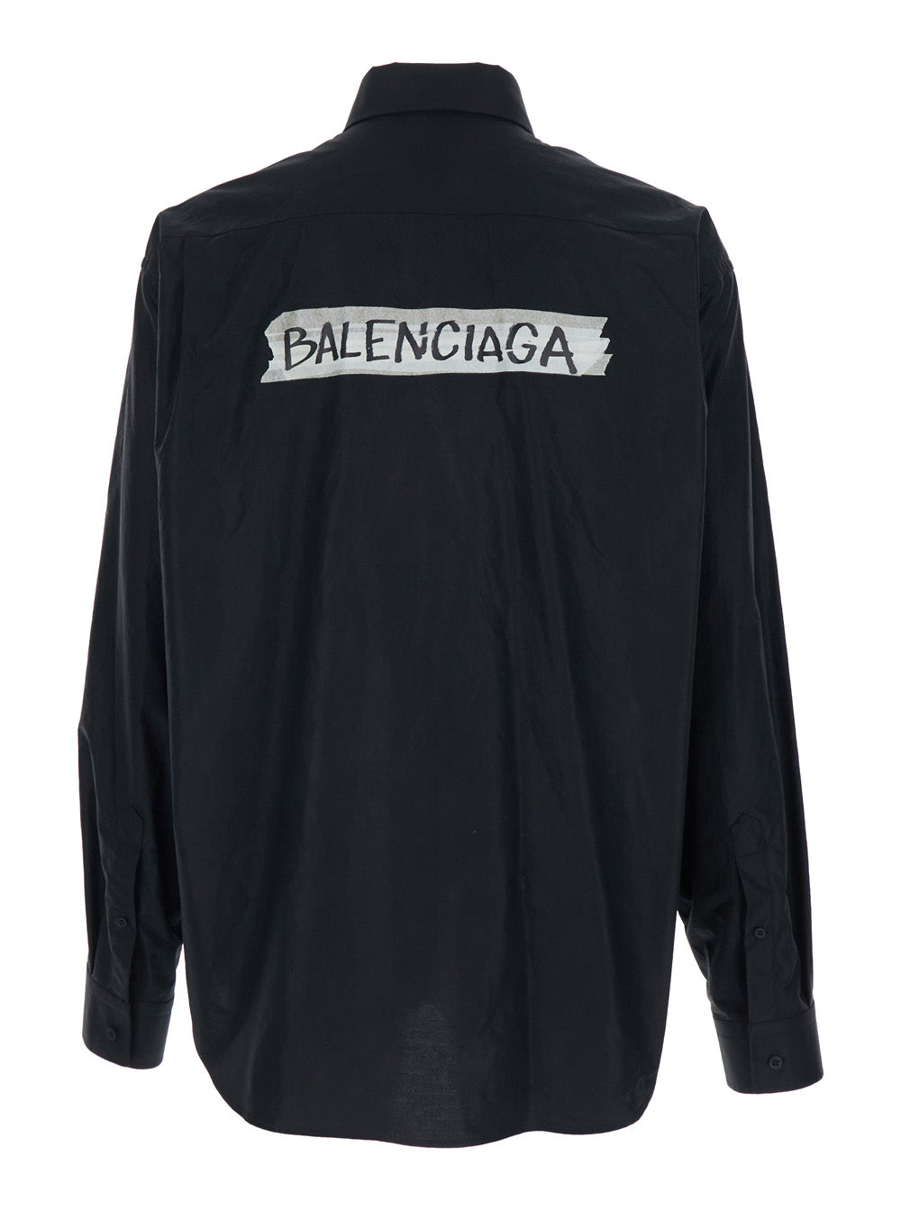 Balenciaga Men Black Shirt With Button-Down Collar And Logo On Front And Back In Cotton Man