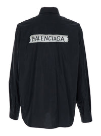 Balenciaga Men Black Shirt With Button-Down Collar And Logo On Front And Back In Cotton Man