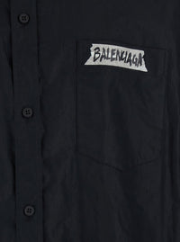 Balenciaga Men Black Shirt With Button-Down Collar And Logo On Front And Back In Cotton Man