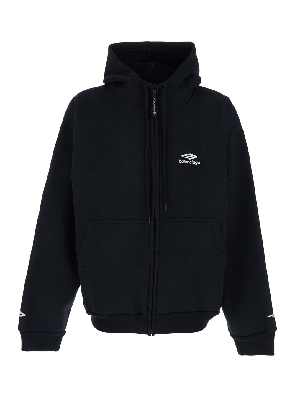 Balenciaga Men Black Zip-Up Sweatshirt With Logo On The Front In Cotton Man