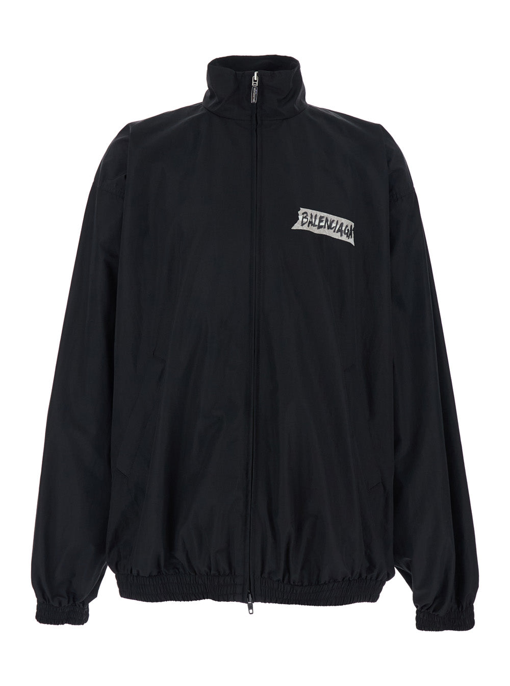 Balenciaga Men Black Jacket With High Collar And Logo On Front And Back In Cotton Blend For Men
