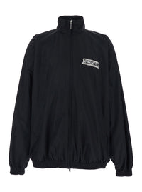 Balenciaga Men Black Jacket With High Collar And Logo On Front And Back In Cotton Blend For Men