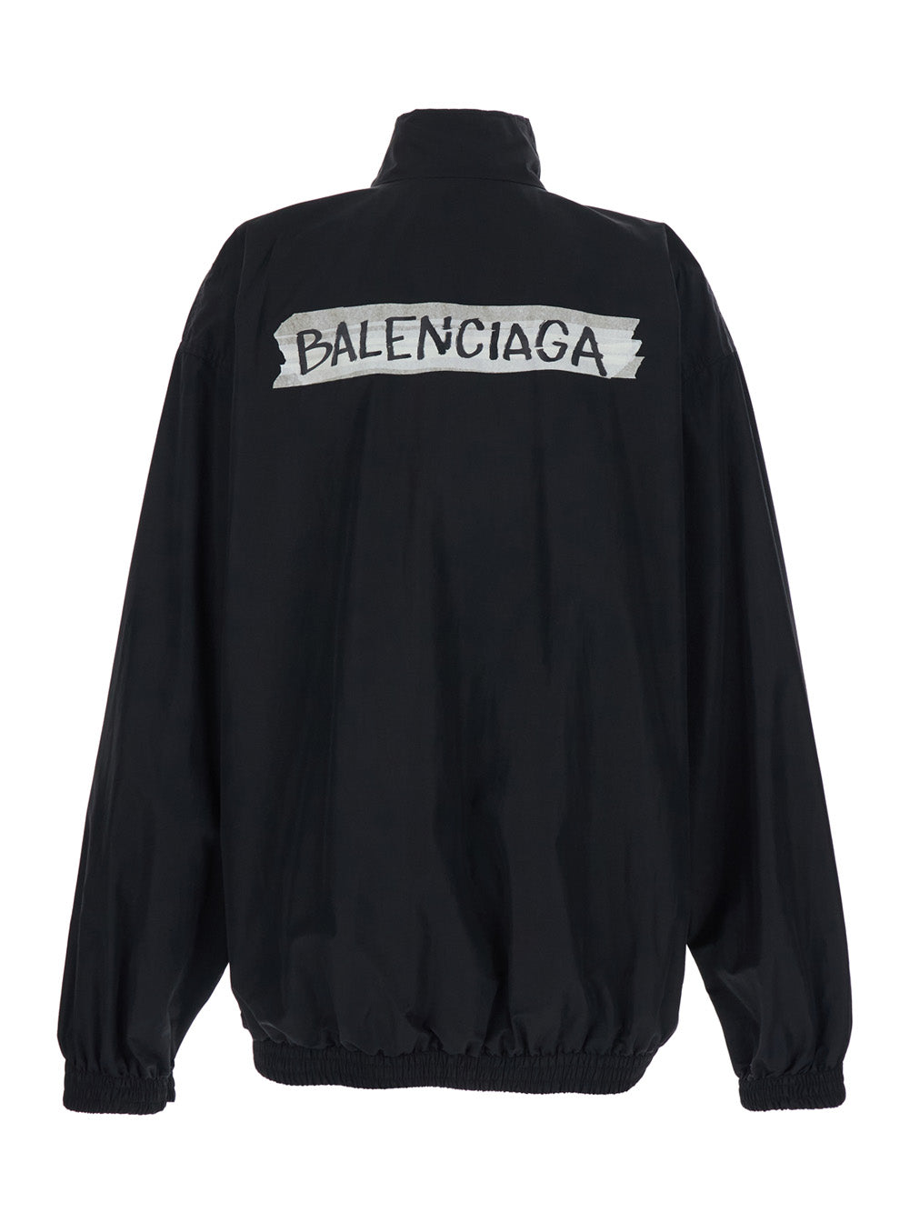 Balenciaga Men Black Jacket With High Collar And Logo On Front And Back In Cotton Blend For Men