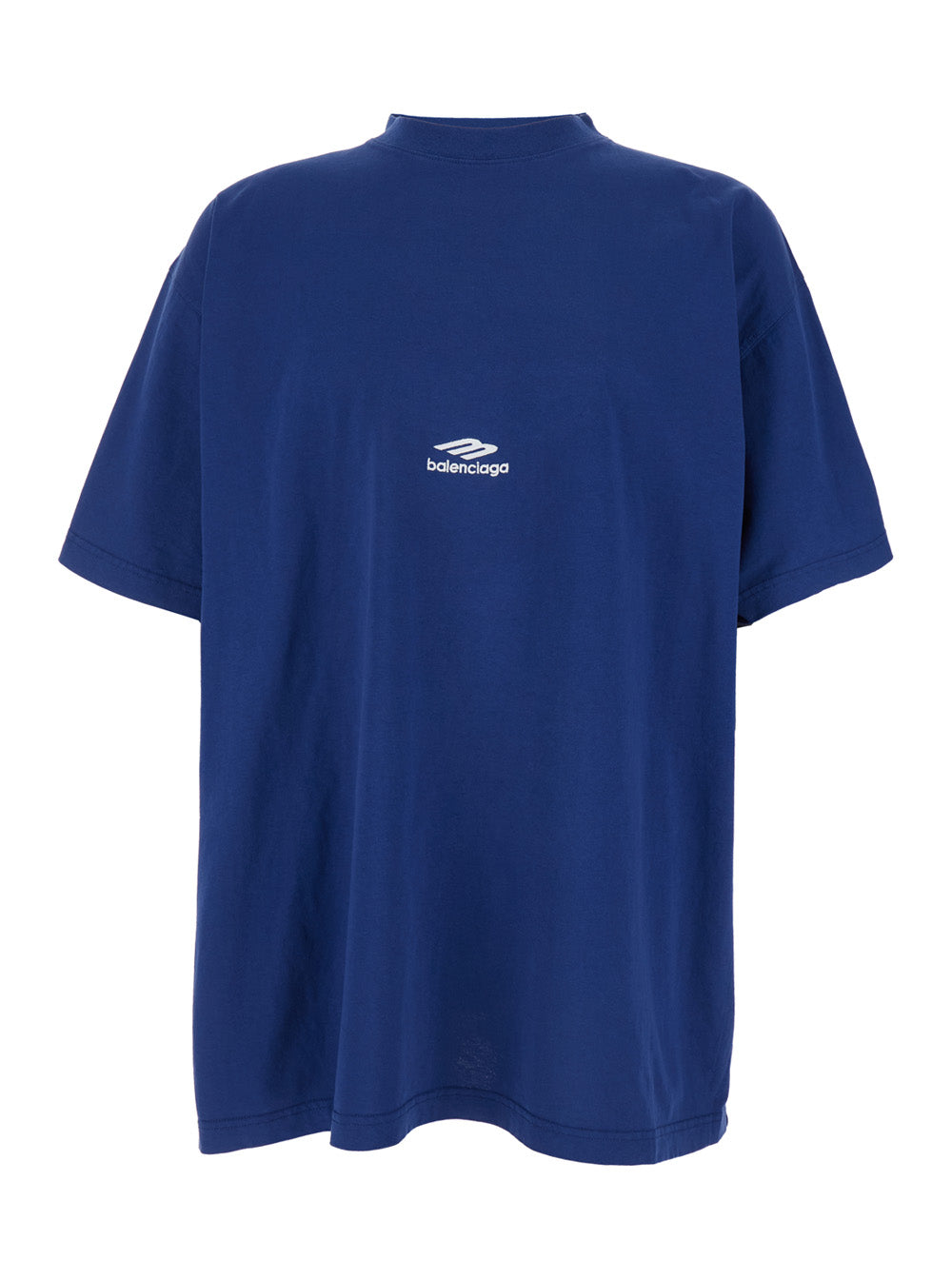 BALENCIAGA Balenciaga Men Blue Tshirt With Logo On Front And Maxi Logo On Back In Cotton Man