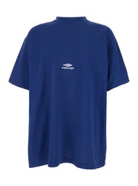 BALENCIAGA Balenciaga Men Blue Tshirt With Logo On Front And Maxi Logo On Back In Cotton Man
