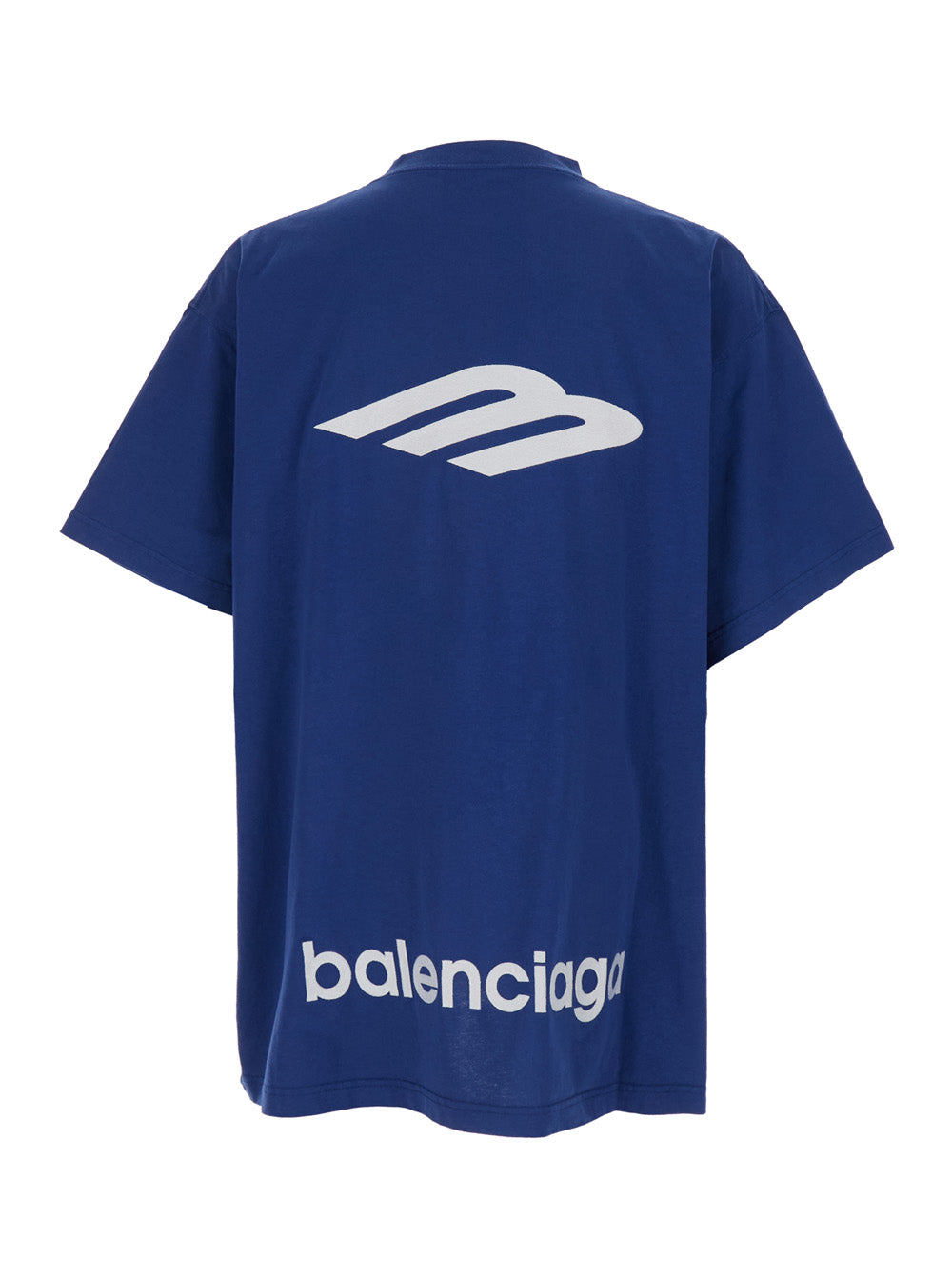 BALENCIAGA Balenciaga Men Blue Tshirt With Logo On Front And Maxi Logo On Back In Cotton Man