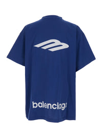 BALENCIAGA Balenciaga Men Blue Tshirt With Logo On Front And Maxi Logo On Back In Cotton Man