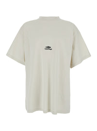 Balenciaga Men White Cotton T-Shirt For Men With Front Logo And Maxi Logo On The Back