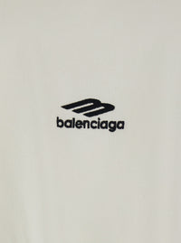 Balenciaga Men White Cotton T-Shirt For Men With Front Logo And Maxi Logo On The Back