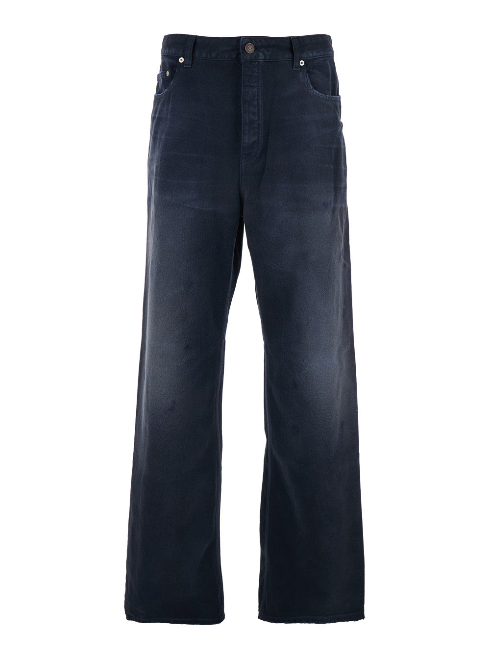 Balenciaga Men Blue Jeans With Faded Effect And Logo Patch On The Back In Cotton Man