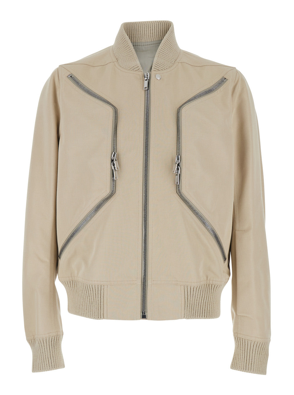 Rick Owens Men Heizer Flight Bomber Jacket With Bomber Collar And Two Zip Pockets On The Front In Beige Cotton Blend For Men
