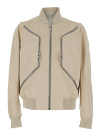 Rick Owens Men Heizer Flight Bomber Jacket With Bomber Collar And Two Zip Pockets On The Front In Beige Cotton Blend For Men