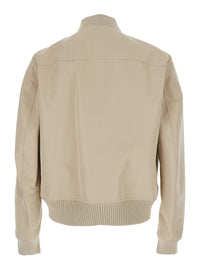 Rick Owens Men Heizer Flight Bomber Jacket With Bomber Collar And Two Zip Pockets On The Front In Beige Cotton Blend For Men