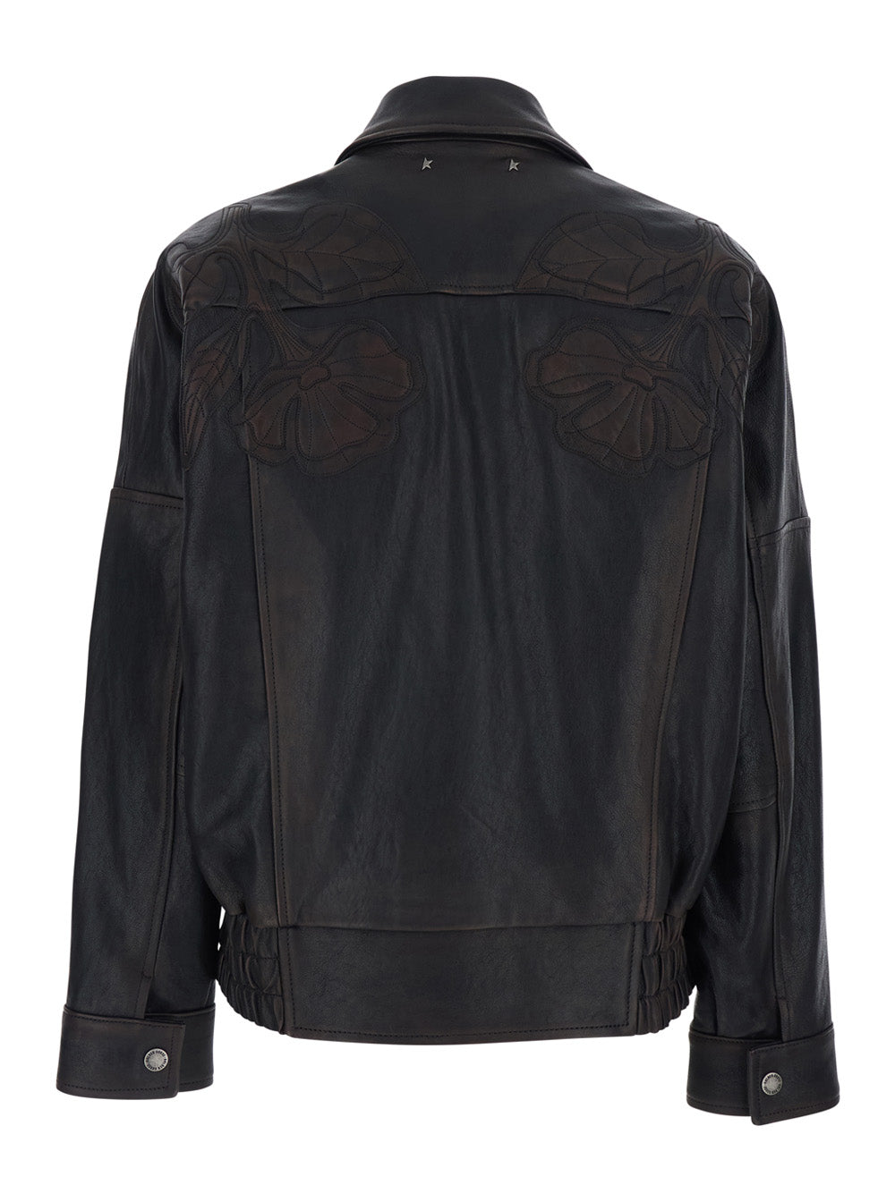 Golden Goose Women 'Journey' Brown Jacket With Classic Collar And All-Over Floral Embroidery In Leather For Women