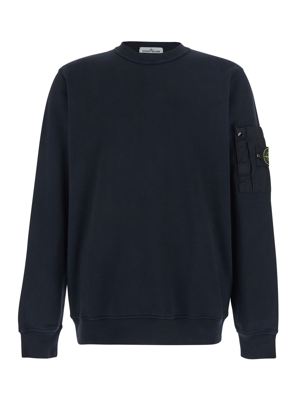 Stone Island Men Blue Sweatshirt With Crewneck And Logo Patch On Sleeve In Cotton For Men