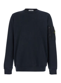 Stone Island Men Blue Sweatshirt With Crewneck And Logo Patch On Sleeve In Cotton For Men