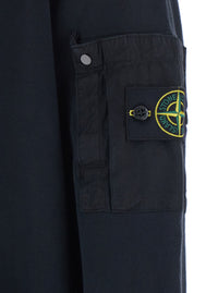Stone Island Men Blue Sweatshirt With Crewneck And Logo Patch On Sleeve In Cotton For Men