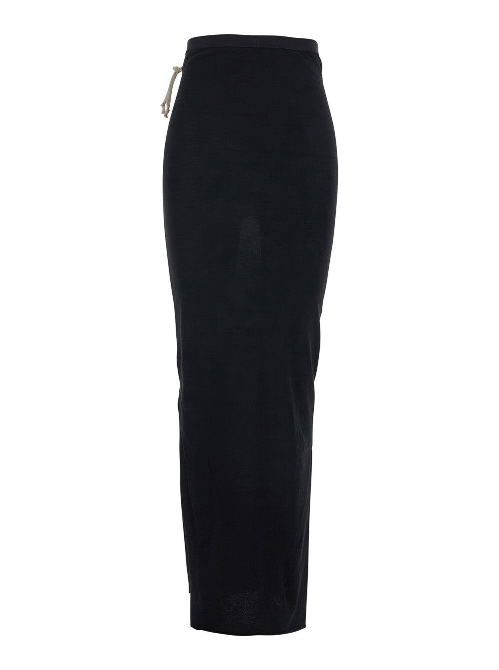 Rick Owens Women Long Skirt With Side Drawstring Closure And Straight Hem In Black Cotton For Women