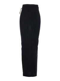 Rick Owens Women Long Skirt With Side Drawstring Closure And Straight Hem In Black Cotton For Women
