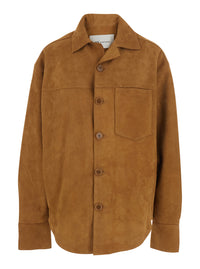 AMI PARIS Ami Paris Women Brown Jacket With Spread Collar And Curved Hem In Suede Woman