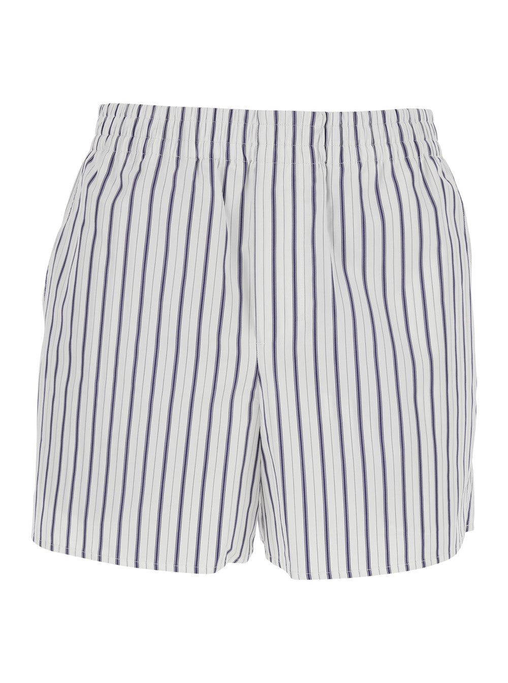 Ami Paris Women White Shorts With Elastic Waist And All-Over Striped Motif For Women