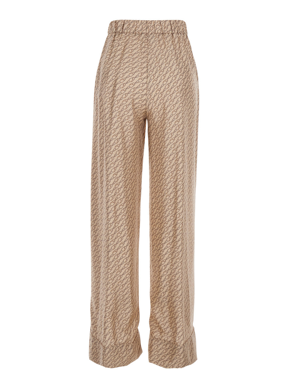 Herno Women Beige Silk Pants With Elastic Drawstring Waist And All-Over Print Woman