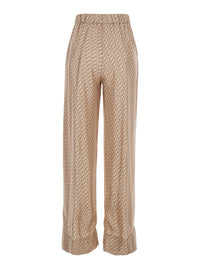 Herno Women Beige Silk Pants With Elastic Drawstring Waist And All-Over Print Woman
