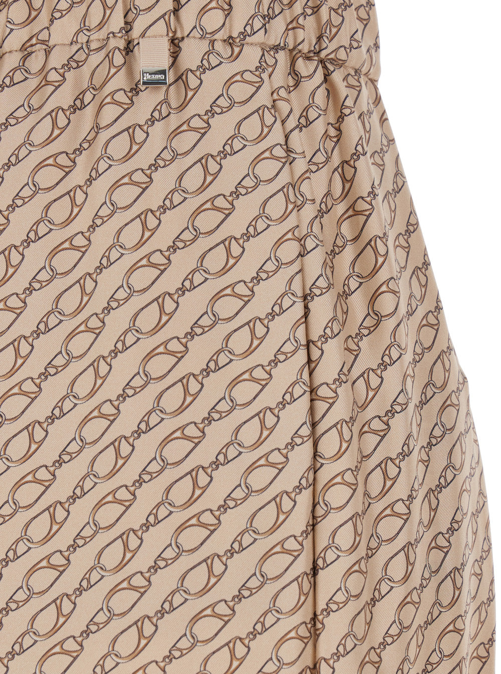 Herno Women Beige Silk Pants With Elastic Drawstring Waist And All-Over Print Woman
