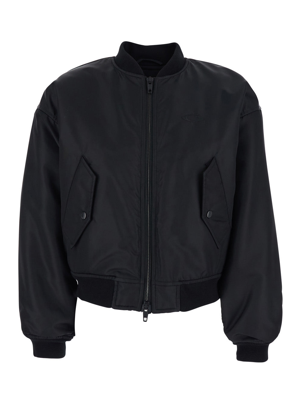 Balenciaga Women Bomber Jacket With High Collar And Two Side Pockets In Black Tech Fabric For Women