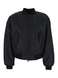 Balenciaga Women Bomber Jacket With High Collar And Two Side Pockets In Black Tech Fabric For Women