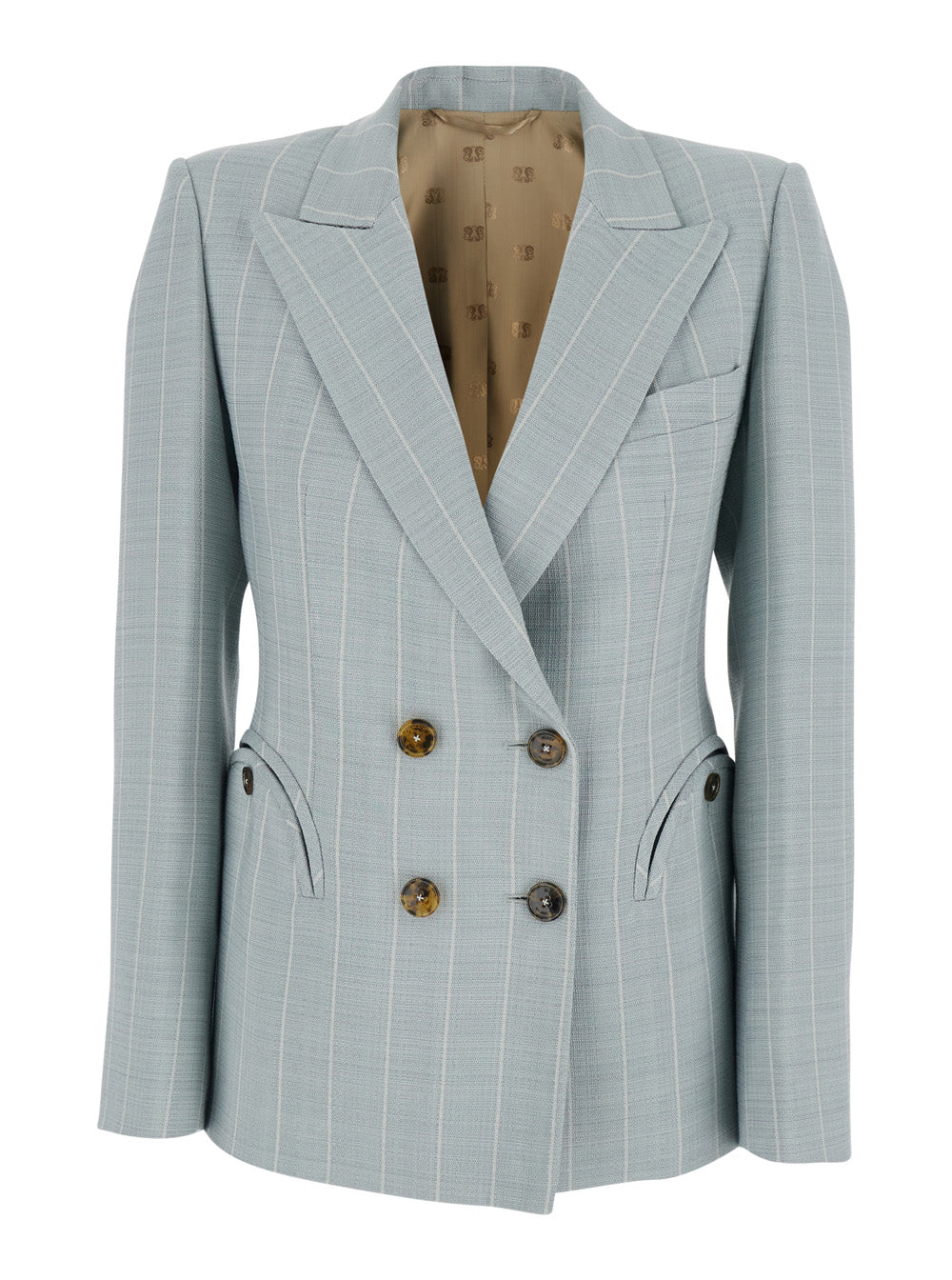 Blaze Milano Women 'After You' Light Blue Double-Breasted Jacket With Peak Revers And Striped Motif In Viscose Blend For Women