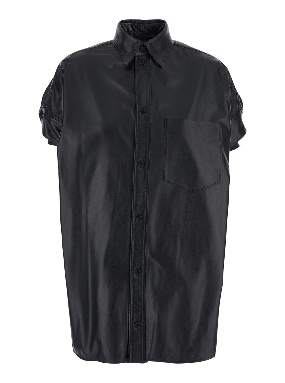 Balenciaga Women Shirt With Classic Collar And Front Pocket In Black Leather For Women