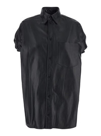 Balenciaga Women Shirt With Classic Collar And Front Pocket In Black Leather For Women