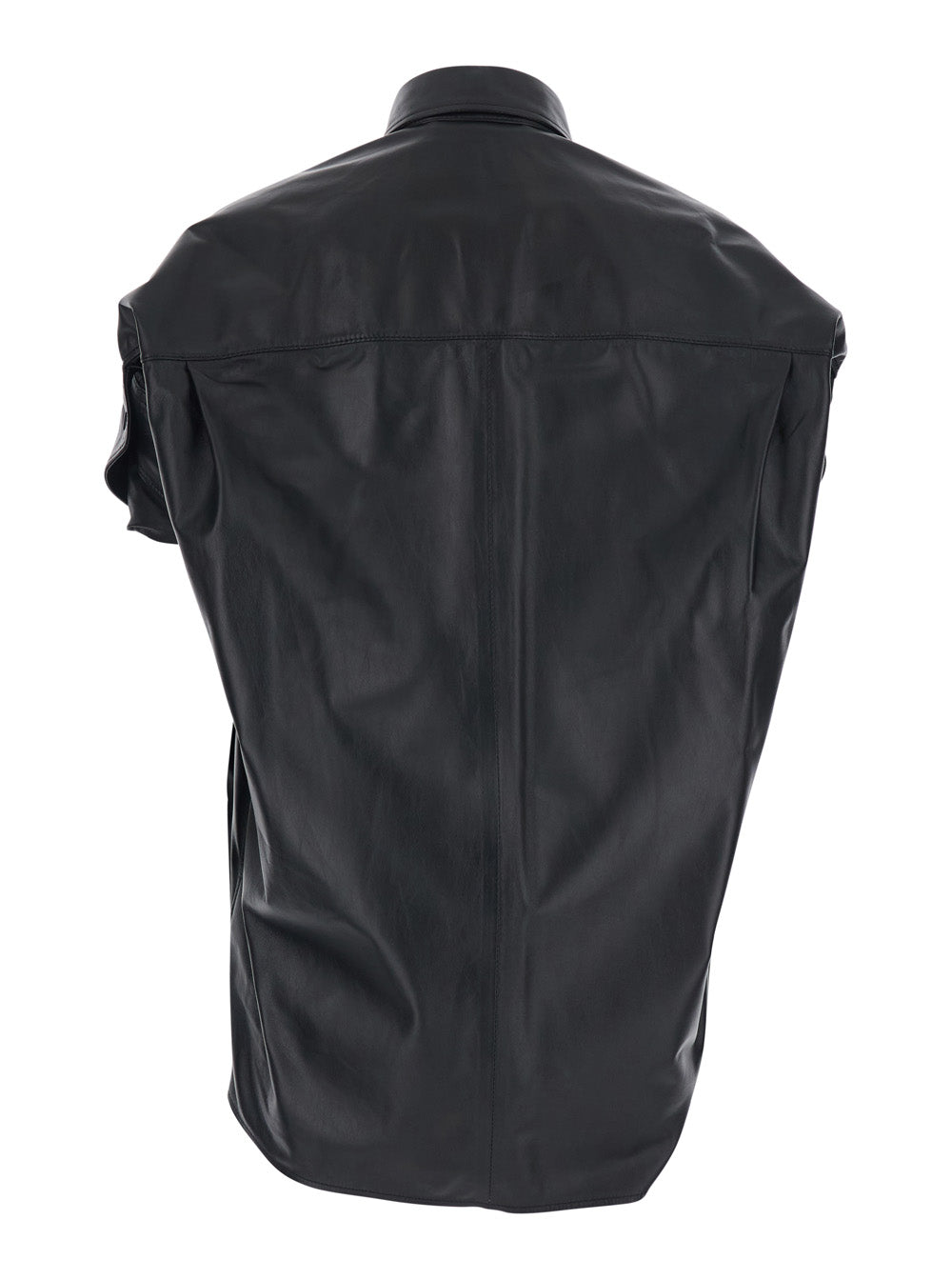 Balenciaga Women Shirt With Classic Collar And Front Pocket In Black Leather For Women