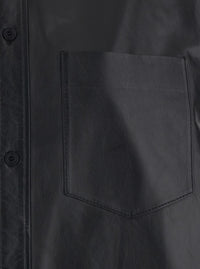 Balenciaga Women Shirt With Classic Collar And Front Pocket In Black Leather For Women