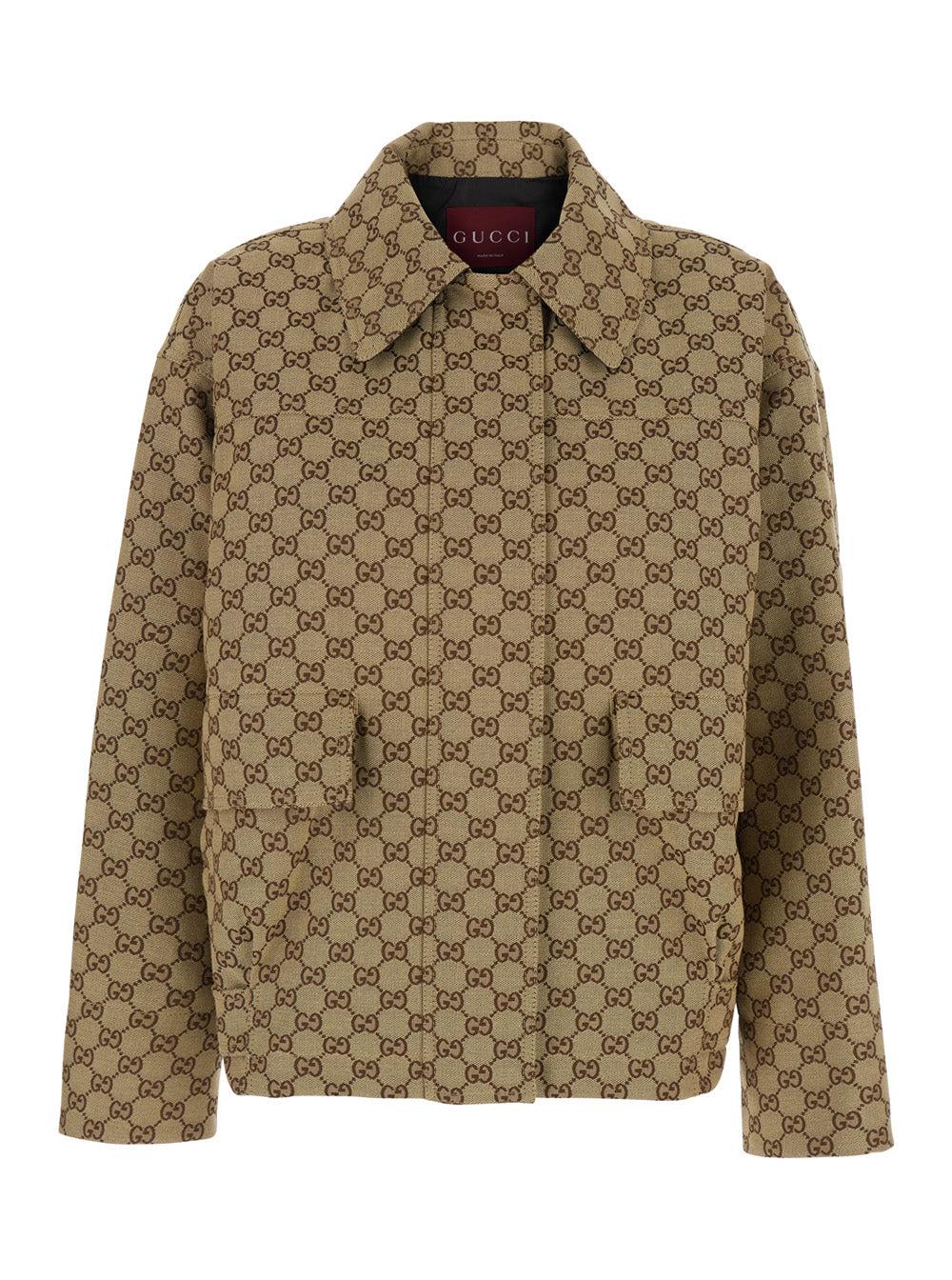 Gucci Women Brown Jacket With Classic Collar And All-Over Gg Motif In Cotton For Women